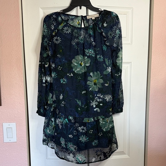 LOFT Sheer Winter Garden Flounce Dress size S - Picture 2 of 12